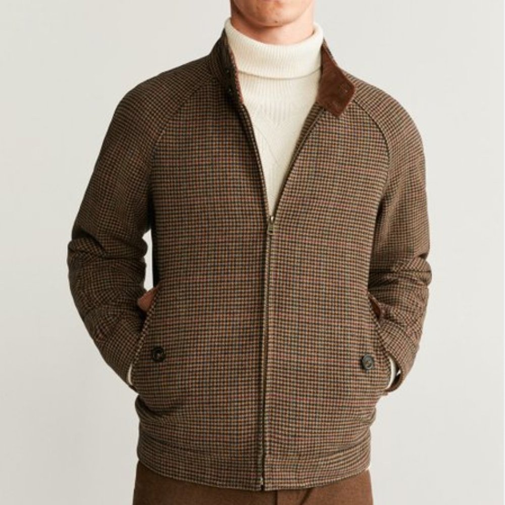 Houndstooth Cardiff Wool-Blend Full-Zip Jacket